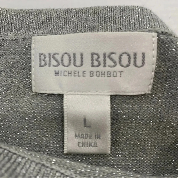 BISOU BISOU Silver Metallic Embellished Long Sleeve Sweater Size L. - Picture 5 of 5